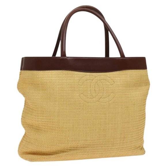 CHANEL Tote Bag Raffia Leather Beige Brown gold - Picture 1 of 15